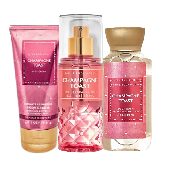 Kit Travel Size Champagne Toast Bath & Body Works: Body Splash 75ml + Body Cream 70g + Body Wash 88ml