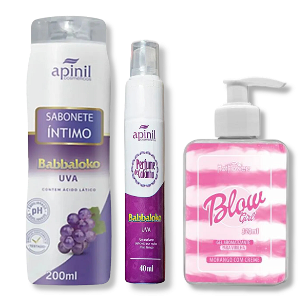 Kit Blow Girl: Sabonete Íntimo Babbaloko Uva +Perfume De Calcinha Babbaloko Uva + Blow Girl