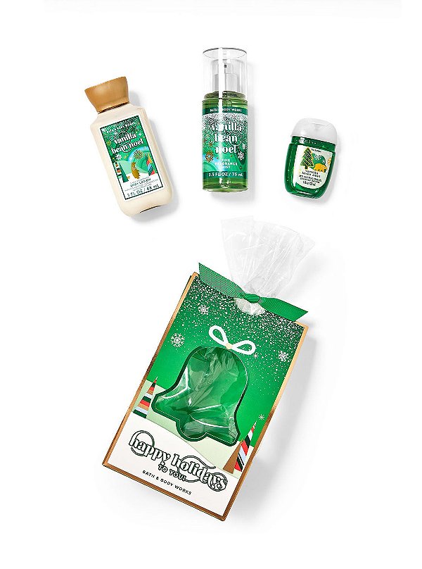 Kit Vanilla Bean Noel Bath & Body Works: Body Splash 75ml + Body Cream 70g + Alcool em Gel 29ml