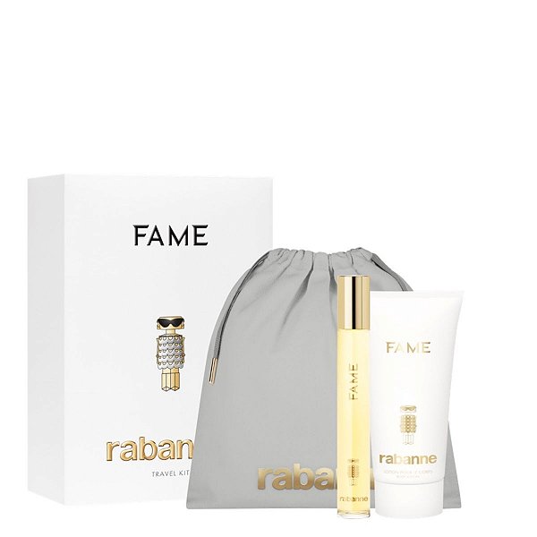 Kit Travel Size Fame Paco Rabanne: 1 Perfume 10ml + Loção Corporal 75ml +Necessaire
