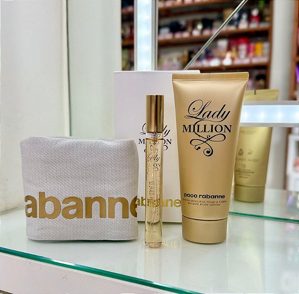 Kit Travel Size Lady Million Paco Rabanne: 1 Perfume 10ml + Loção Corporal 75ml +Necessaire