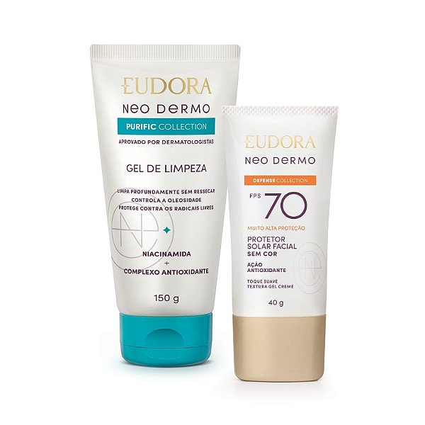Combo Neo Dermo: Protetor Solar FPS 70 40g + Gel de Limpeza Facial 150g