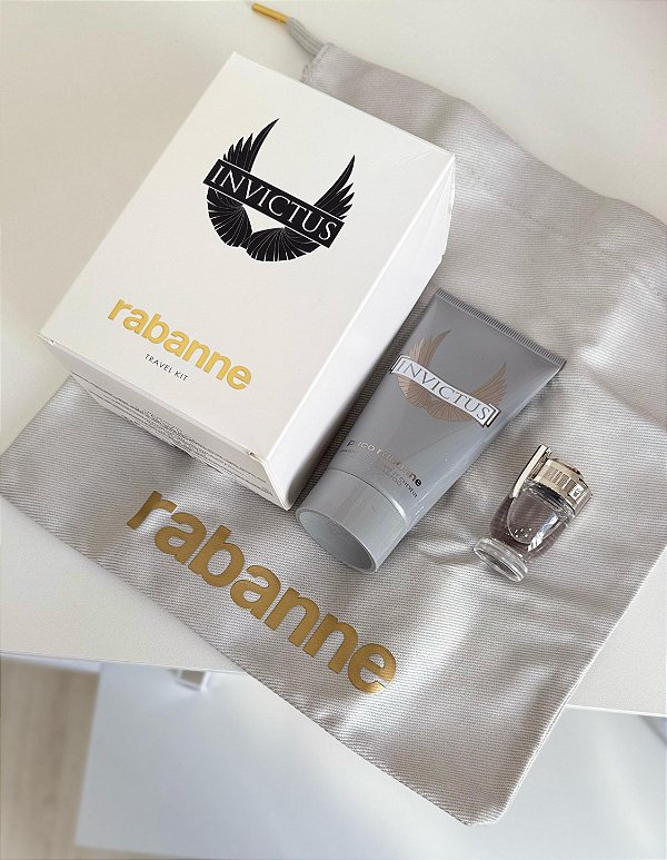 Kit Travel Size Invictus Paco Rabanne Eau de Toilette: Perfume 5ml + Shampoo 75ml + Necessaire