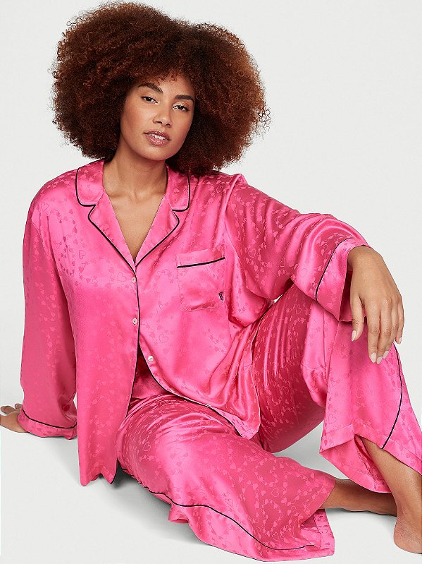 Pijama Longo Cetim Rosa Satin Jacquard Victoria’s Secret Tamanho: P