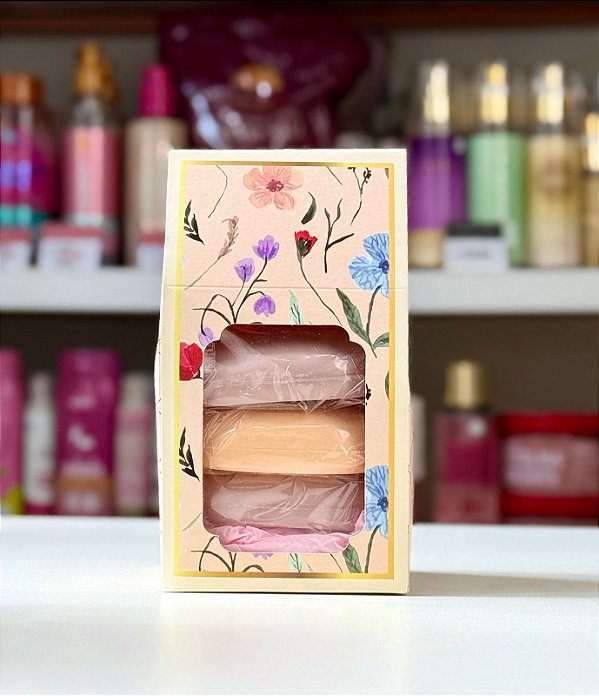 Presente Mães 3 Sabonetes em Barra 80g cada + Caixa Presenteável