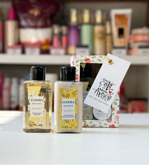 Kit Mães Baunilha Mini: Hidratante Corporal 75ml + Sabonete Liquido 75ml + Caixa Presenteável