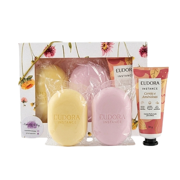 Kit Mães Cereja e Amêndoas : Hidratante de Mãos 30g + 2 Sabonetes Sortidos em Barra 85g