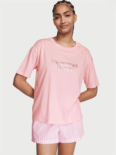 Pijama Curto Algodão Cotton Rosa Claro Victoria’s Secret Tamanho: M