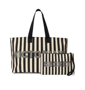Bolsa Tote Large Tecido Preto Listrado Victoria's Secret