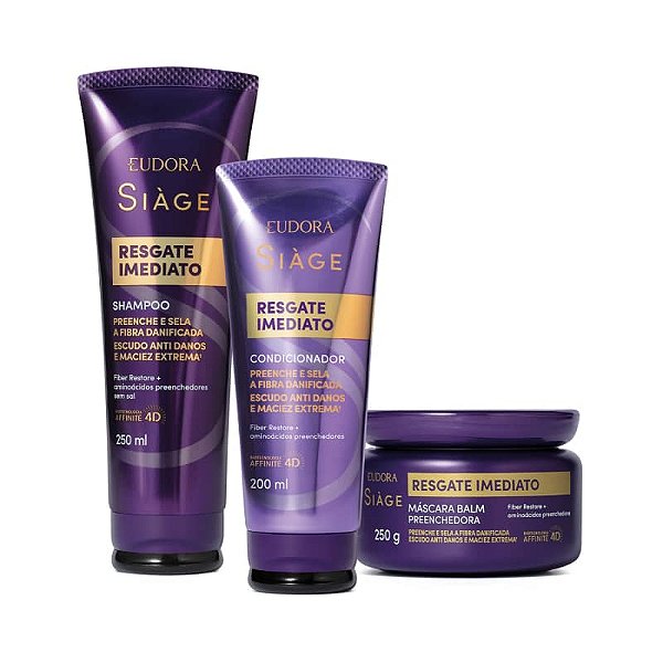 Kit Siàge Resgate Imediato: Shampoo 250ml + Condicionador 200ml + Máscara Capilar 250g