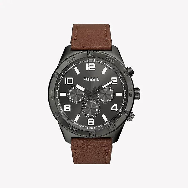 Relógio Masculino FOSSIL Preto e Couro Marrom BQ2800