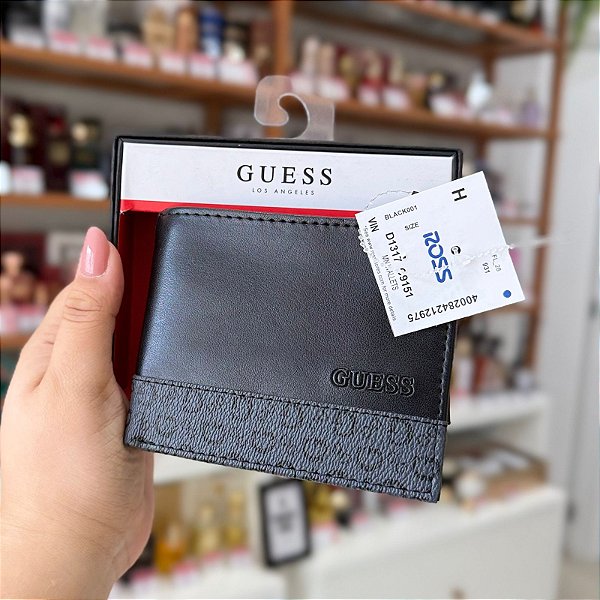 Carteira Preta Monograma Masculina Guess