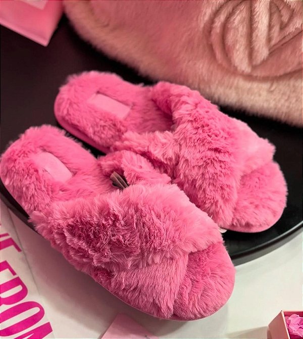 Pantufa Faux Fur Rosa PINK Victoria's Secret - Tamanho: M