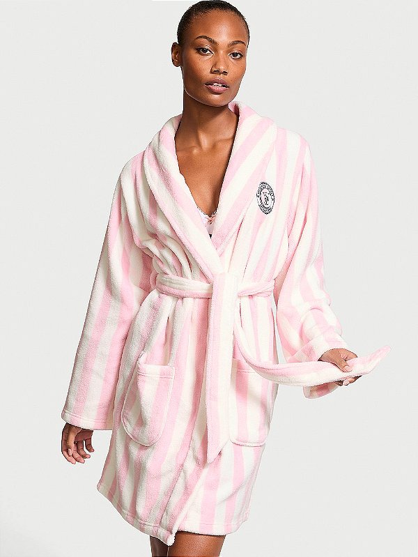 Roupão Robe Curto Feminino Plush Rosa Listrado Victoria Secrets M/L