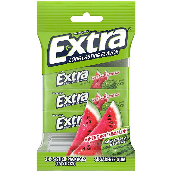 Chiclete Extra Sweet Watermelon Sugarfree Chewing Gum, Multipack (3 Packs)