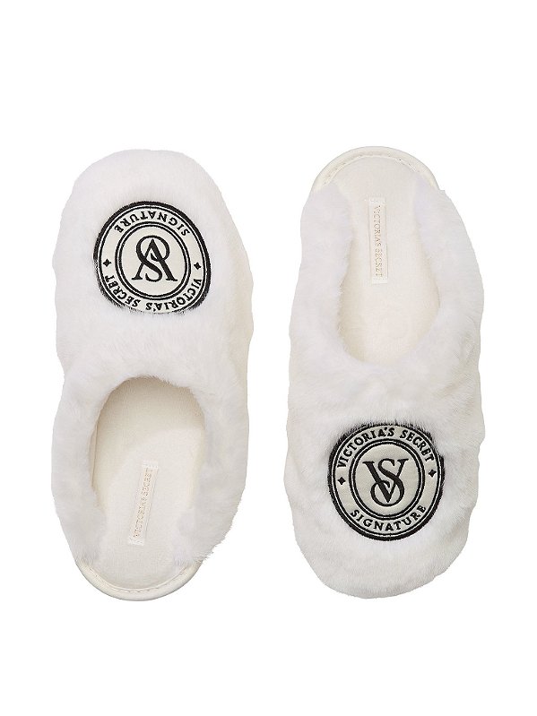 Pantufa Closed-Toe Faux Fur Branca PINK Victoria's Secret - Tamanho: M