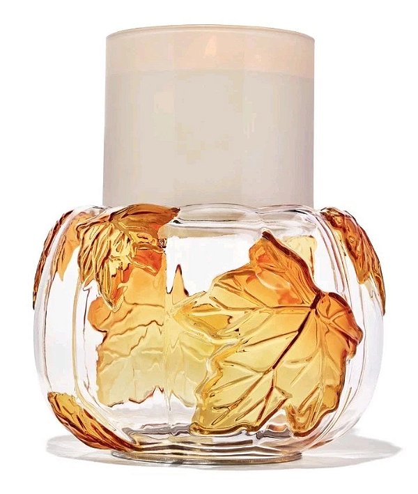 Porta Vela Clear Glass Pumpkin With Autumn Leaves Bath & Body Works