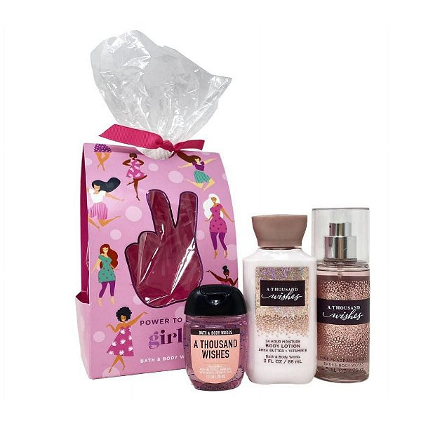 Kit A Thousand Wishes Bath & Body Works: Body Splash 75ml + Body Lotion 88ml + Alcool em Gel 29ml