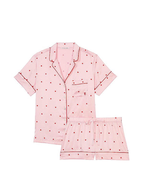 Pijama Curto Cetim Corações Logo Victoria’ Secret Tamanho: XXL
