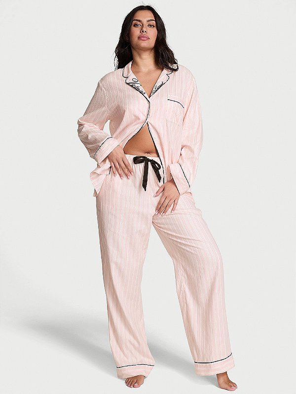 Pijama Longo Cetim Listrado Logo Gola NOVO Victoria’ Secret Tamanho: L