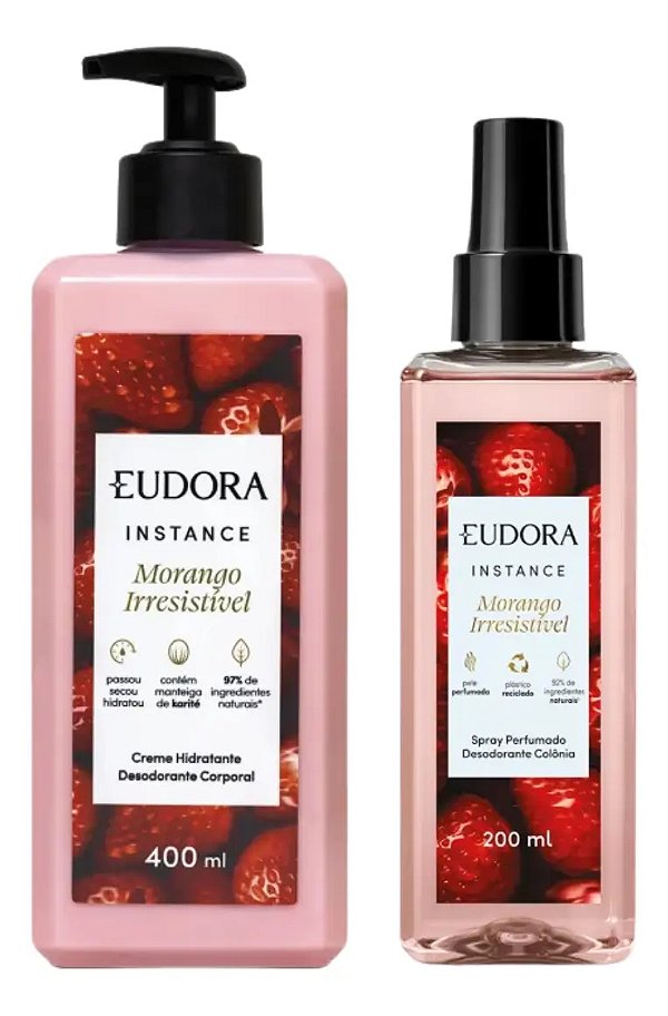 Kit Instance Morango Irresistível: Spray Perfumado 200ml + Hidratante Corporal 400ml
