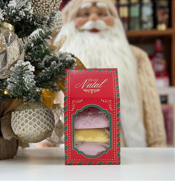Presente Natal: 3 Sabonetes em Barra 80g cada + Caixa Presenteável