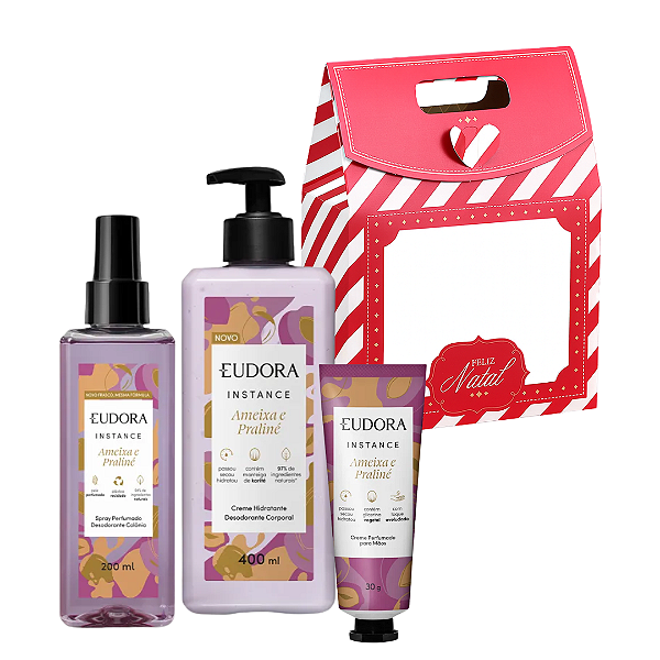 Kit Natal Ameixa e Praliné: Body Spray 200ml+ Hidratante Corporal 400ml + Hidratante de Mãos 30g + Caixa Presenteável