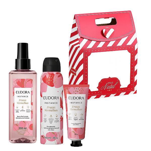 Kit Natal Frutas Vermelhas: Body Spray 200ml+ Desodorante Aerosol 150ml + Hidratante de Mãos 30ml + Caixa Presenteável