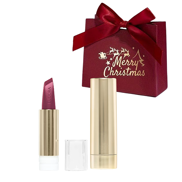Presente Natal Eudora Glam: Batom Rosa Autêntico 3,4g + Case Dourada + Caixa Presenteável