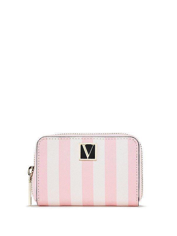 Carteira com Zíper Victorias Secret Rosa Listrada Logo VS
