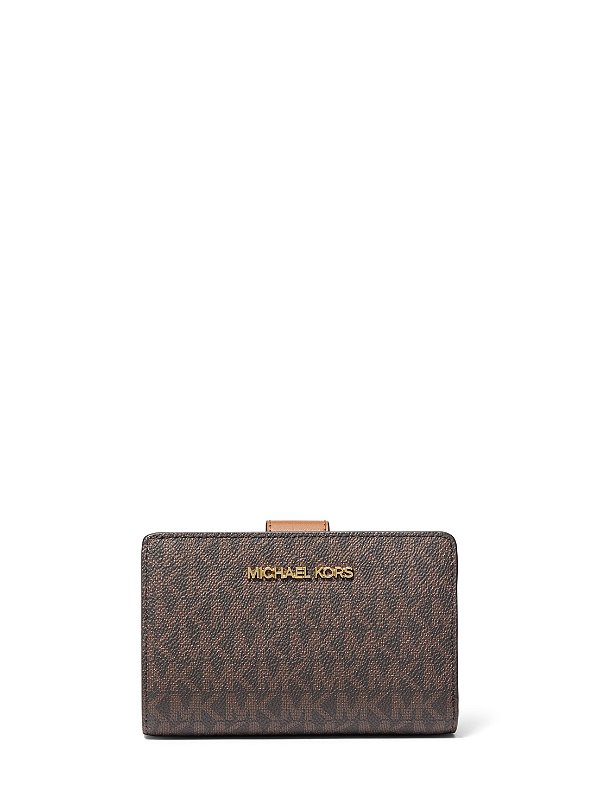 Carteira Jet Set Média Logo Média De Couro cor Brown Michael Kors