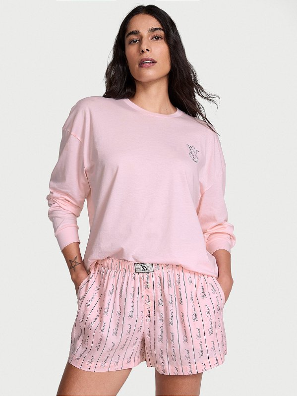 Pijama Curto Algodão Rosa Manga Comprida Victoria’s Secret Tamanho: M