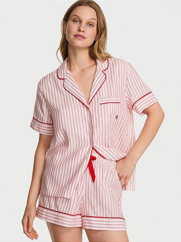Pijama Curto Algodão Listrado Vermelho Victoria’ Secret Tamanho: M