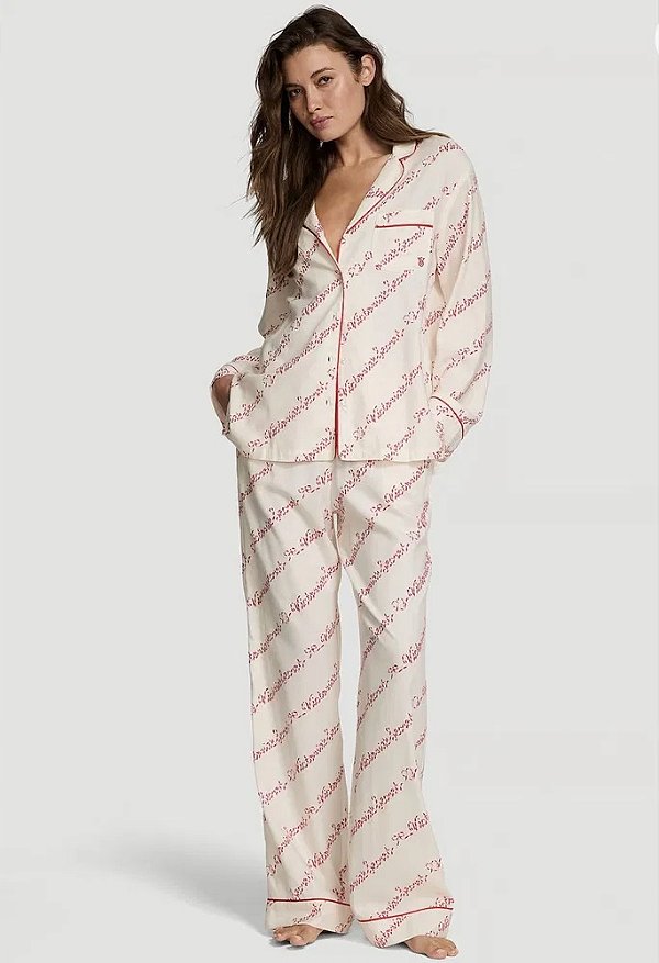 Pijama Longo Algodão Rosa e Vermelho Victoria’ Secret Tamanho: M