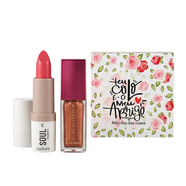Presente Mães: Gloss Crystal Topázio + Batom Descomplic + Caixa Presenteável