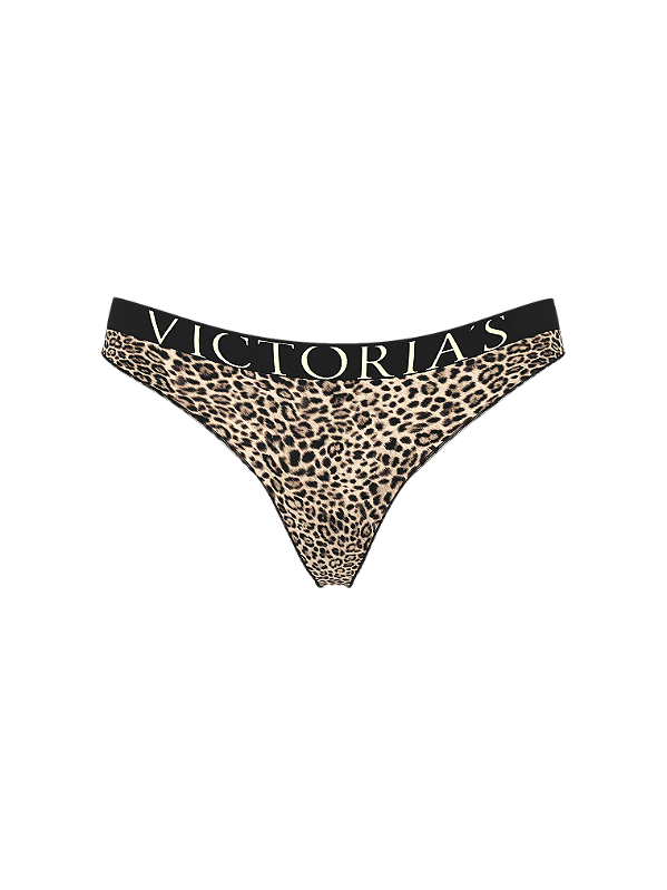Calcinha Fio Dental Algodão com Logo Grande Leopardo Victoria’s Secret Tamanho: P