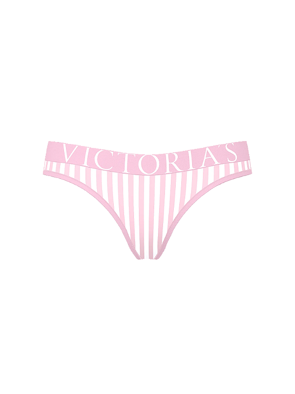 Calcinha Fio Dental Algodão com Logo Grande Branca & Rosa Victoria’s Secret Tamanho: M