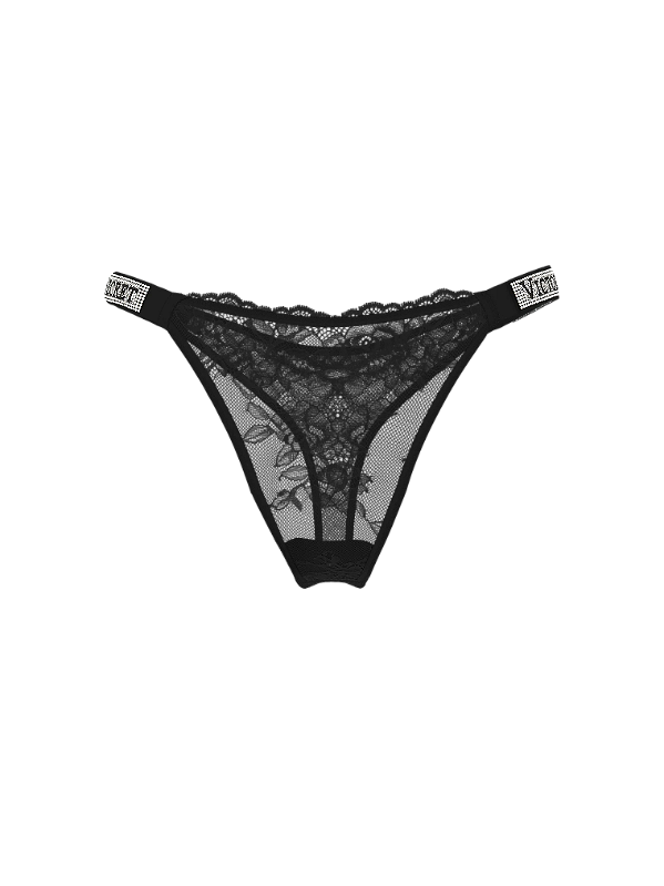 Calcinha Shine Strap Lace Victoria’s Secret - Preta Tamanho: M