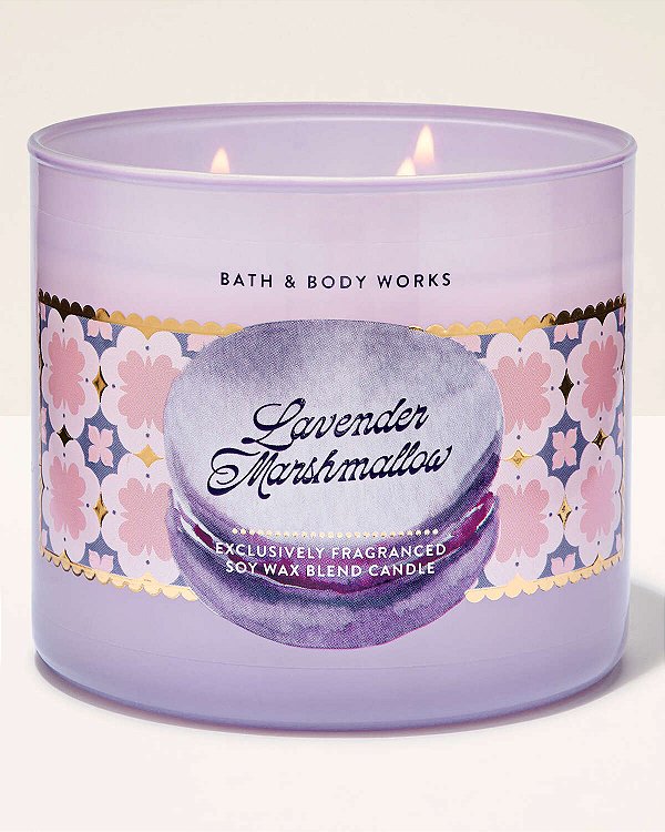 Vela Perfumada Grande Três Pavios Lavender Marshmallow Bath & Body Works