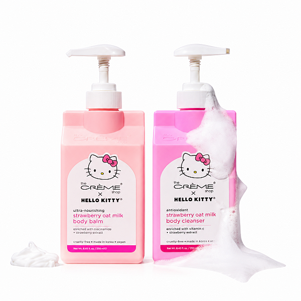 Kit Body Balm Hidratante + Body Wash Hello Kitty Strawberry Oat Milk The Crème Shop 500ml