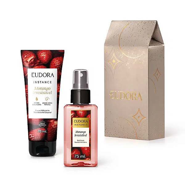Kit Presente Natal Instance Morango Irresistível: Spray Perfumado 75ml + Hidratante Corporal 75ml