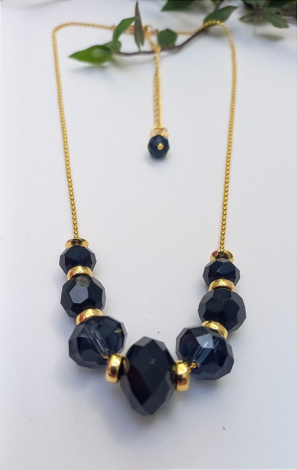 Colar Curto Cristais Black.