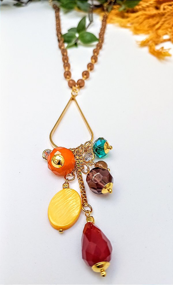 Colar Longo Gota e Cores.