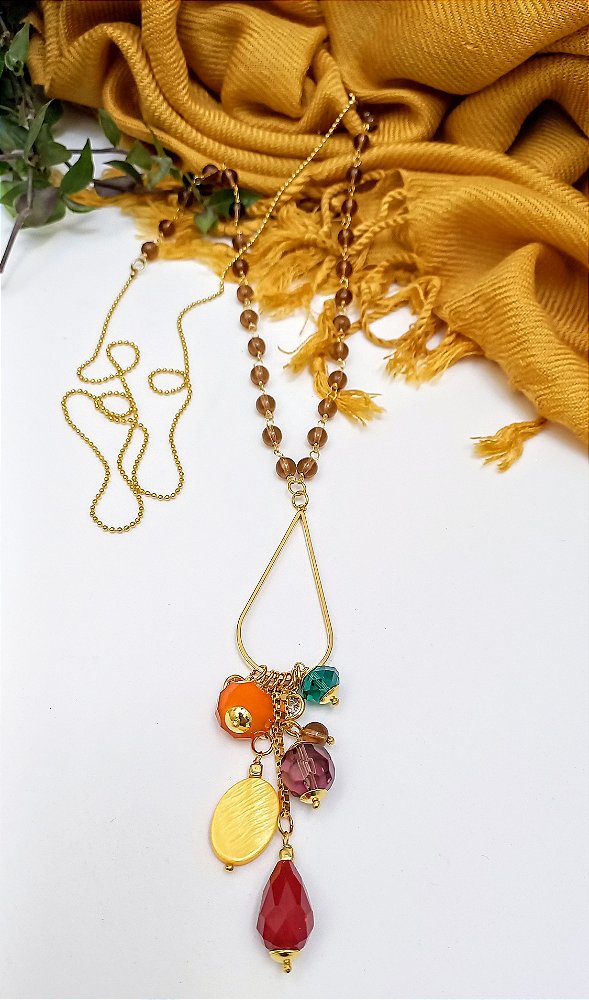 Colar Longo Gota e Cores.