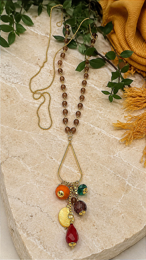 Colar Longo Gota e Cores.