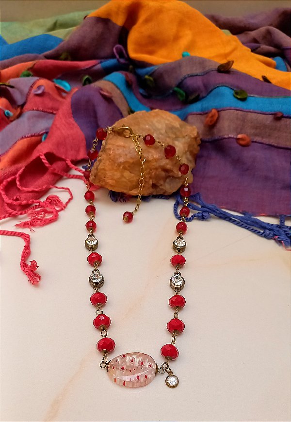 Colar Curto Cristal Vermelho Murano.