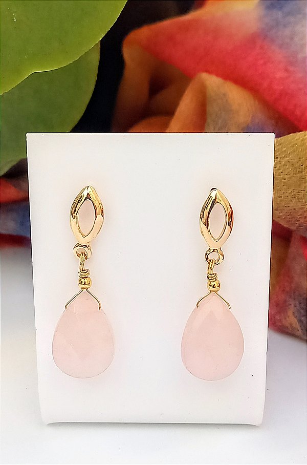 Brinco Pedra Quartz Rosa.