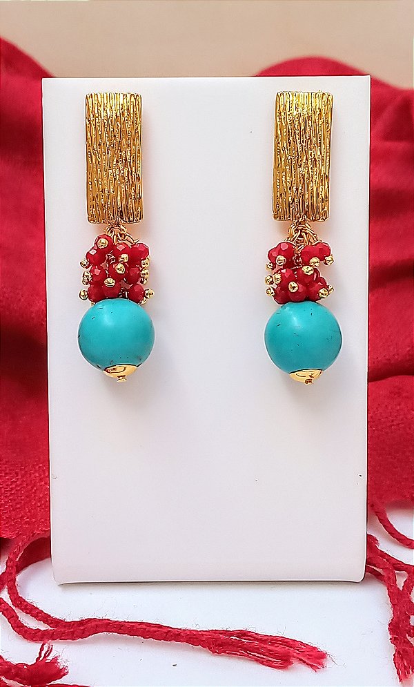 Brinco Cacho Turquesa Coral.
