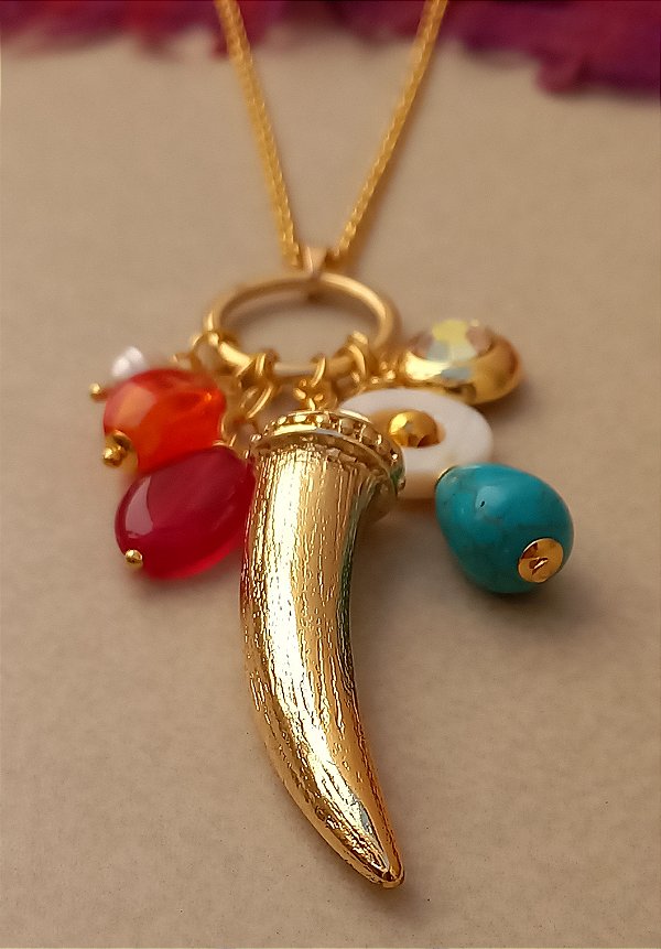 Colar Curto Dente Dourado.
