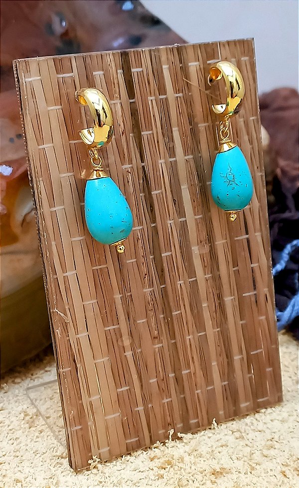 Brinco Gota Turquesa Base Lisa.